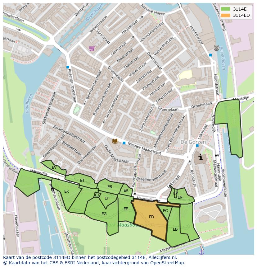 Afbeelding van het postcodegebied 3114 ED op de kaart.