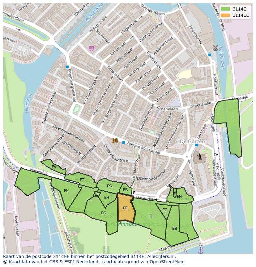 Afbeelding van het postcodegebied 3114 EE op de kaart.