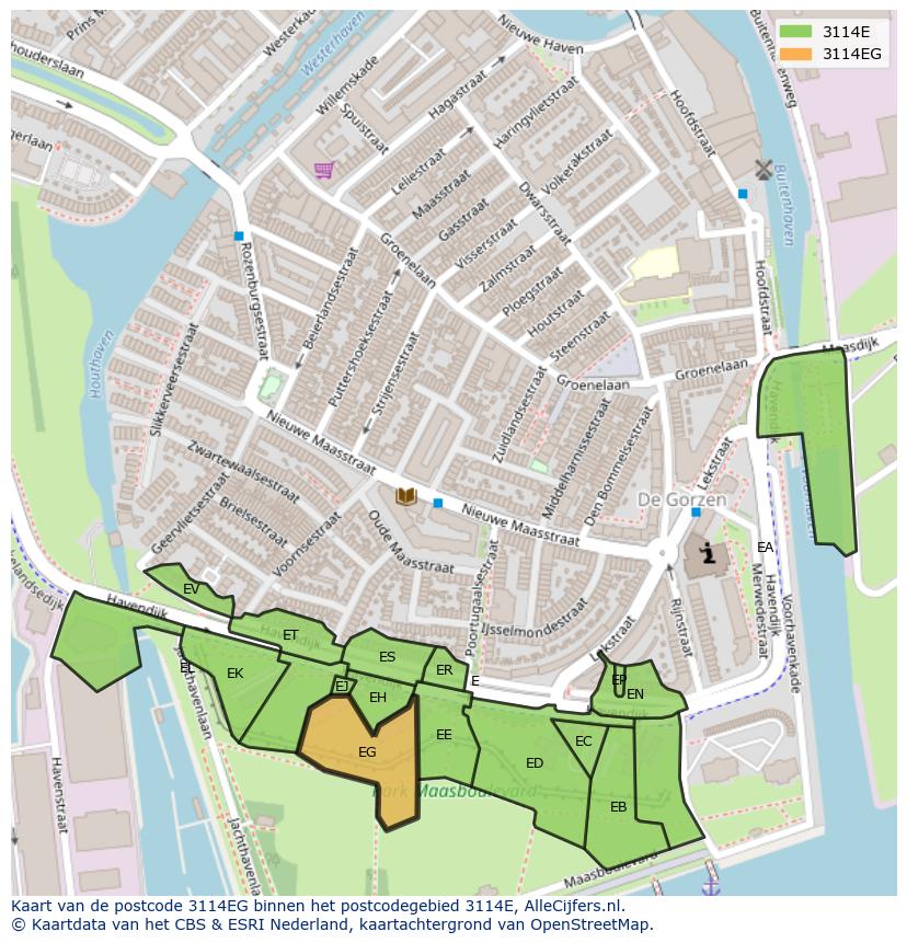 Afbeelding van het postcodegebied 3114 EG op de kaart.