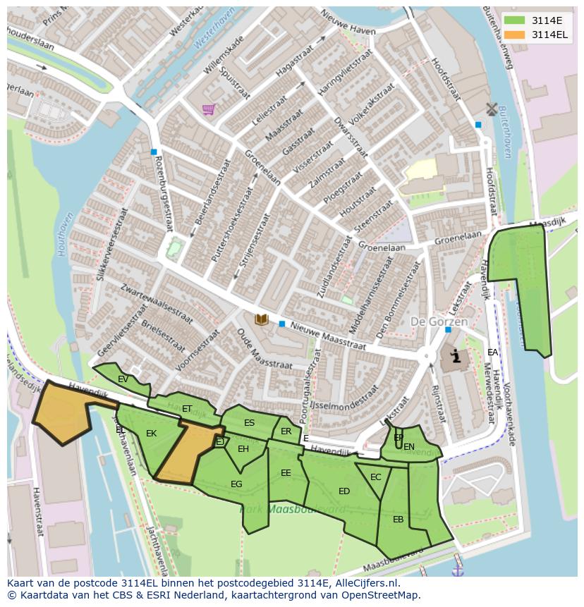 Afbeelding van het postcodegebied 3114 EL op de kaart.