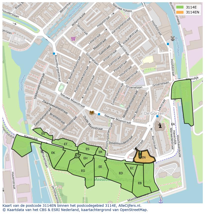 Afbeelding van het postcodegebied 3114 EN op de kaart.