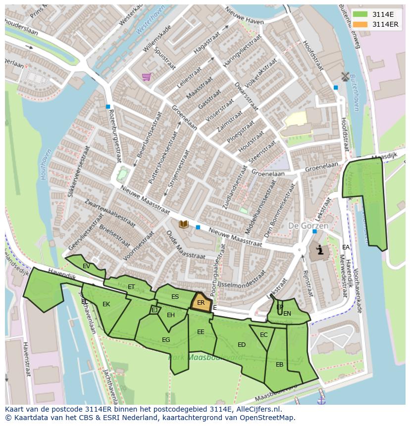 Afbeelding van het postcodegebied 3114 ER op de kaart.