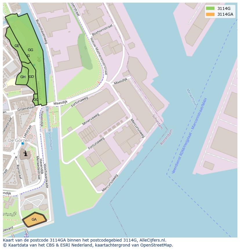 Afbeelding van het postcodegebied 3114 GA op de kaart.