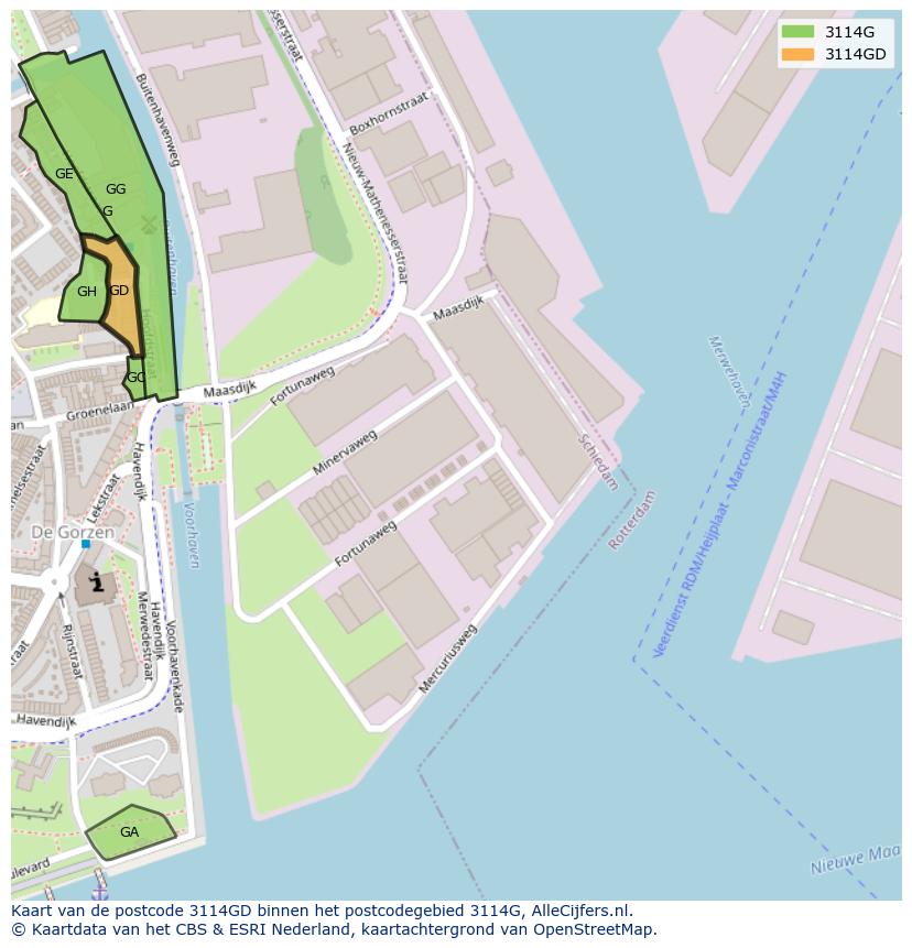 Afbeelding van het postcodegebied 3114 GD op de kaart.