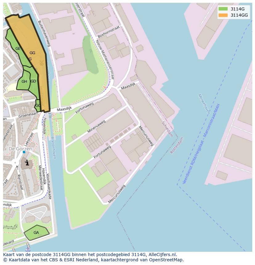 Afbeelding van het postcodegebied 3114 GG op de kaart.