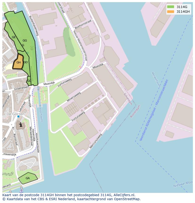 Afbeelding van het postcodegebied 3114 GH op de kaart.