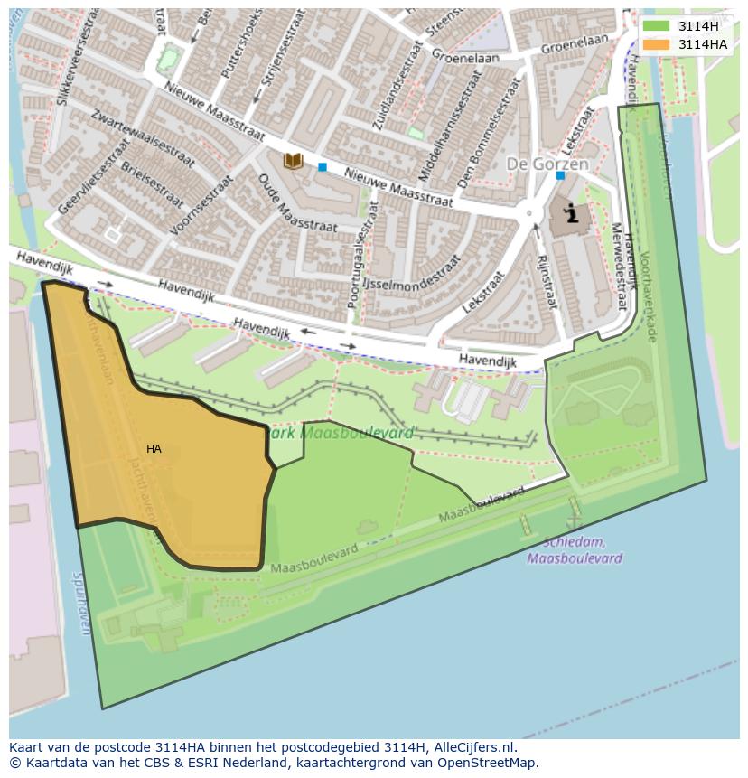 Afbeelding van het postcodegebied 3114 HA op de kaart.