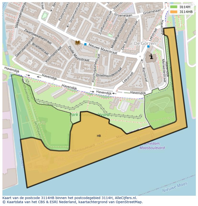 Afbeelding van het postcodegebied 3114 HB op de kaart.