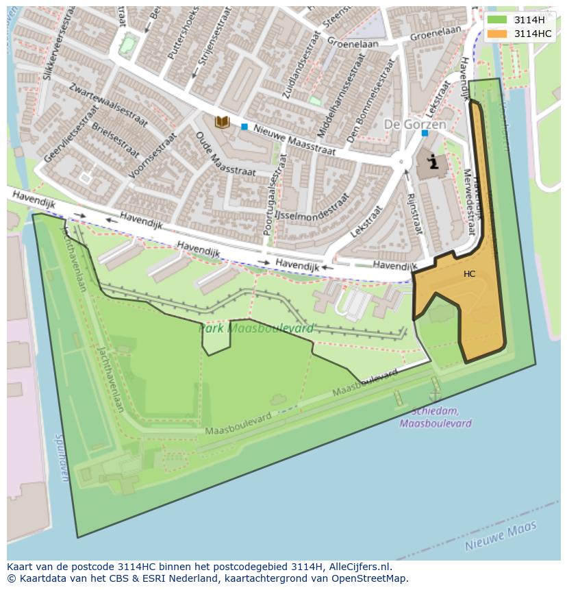 Afbeelding van het postcodegebied 3114 HC op de kaart.