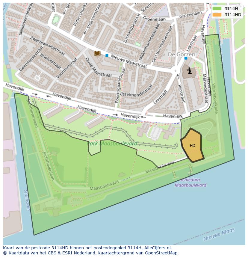 Afbeelding van het postcodegebied 3114 HD op de kaart.