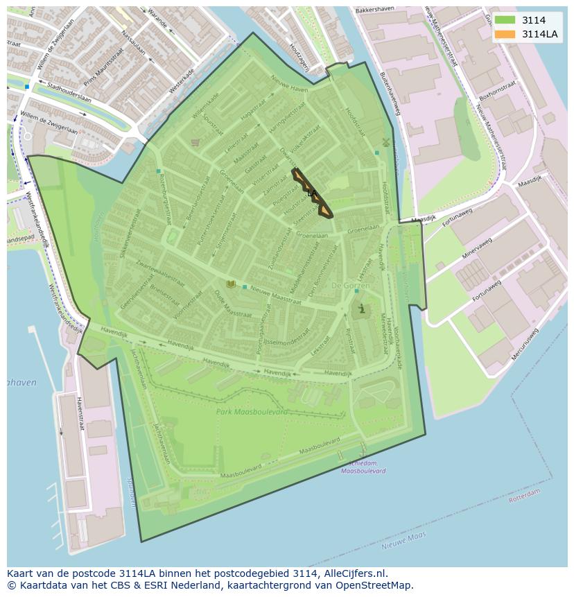 Afbeelding van het postcodegebied 3114 LA op de kaart.