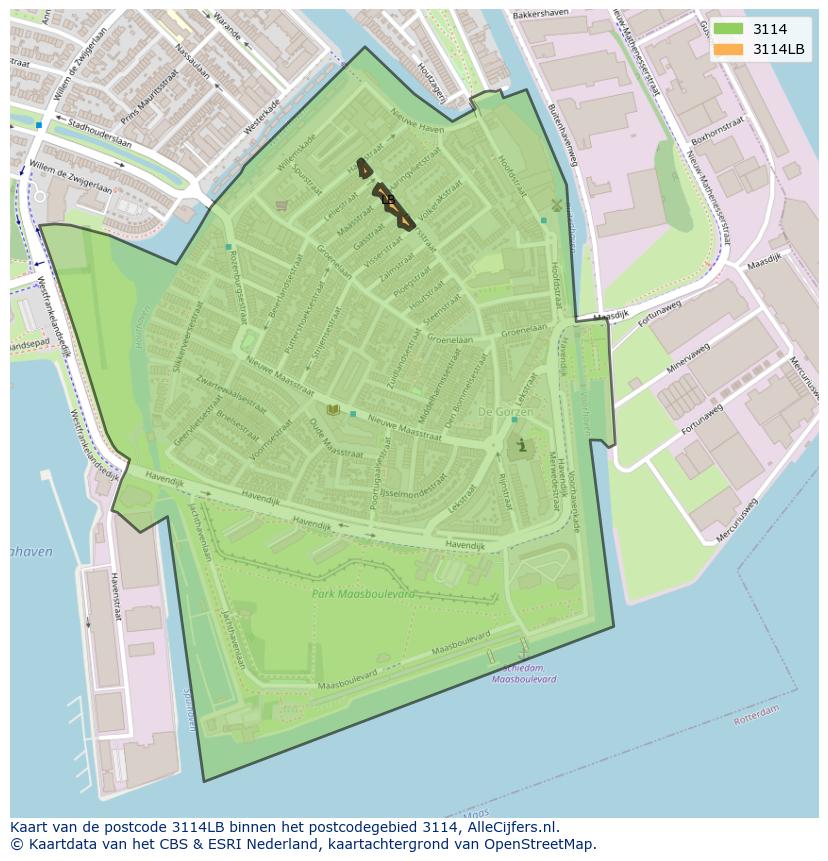 Afbeelding van het postcodegebied 3114 LB op de kaart.