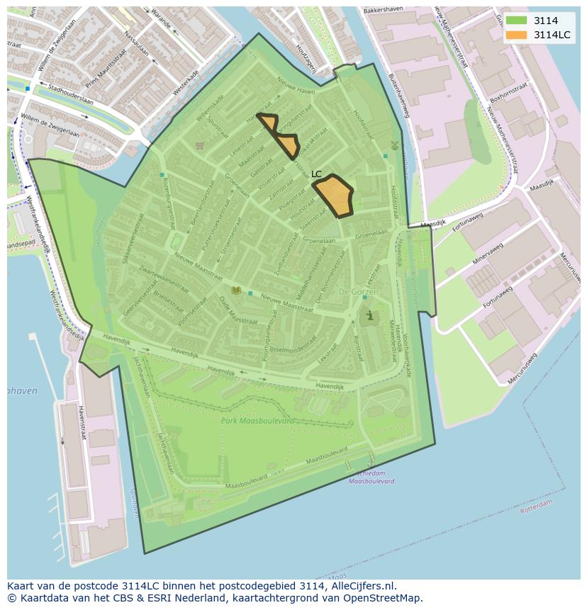 Afbeelding van het postcodegebied 3114 LC op de kaart.