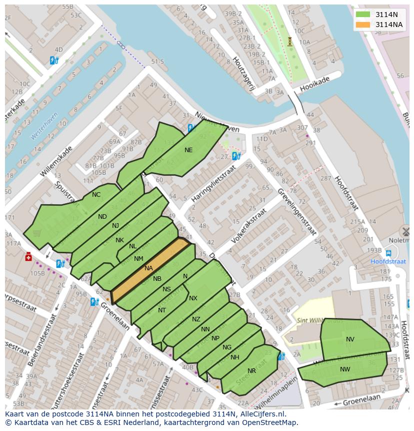 Afbeelding van het postcodegebied 3114 NA op de kaart.