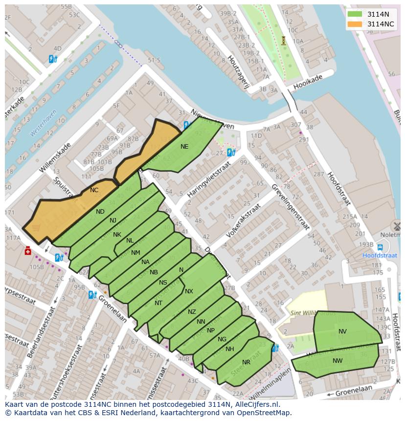 Afbeelding van het postcodegebied 3114 NC op de kaart.