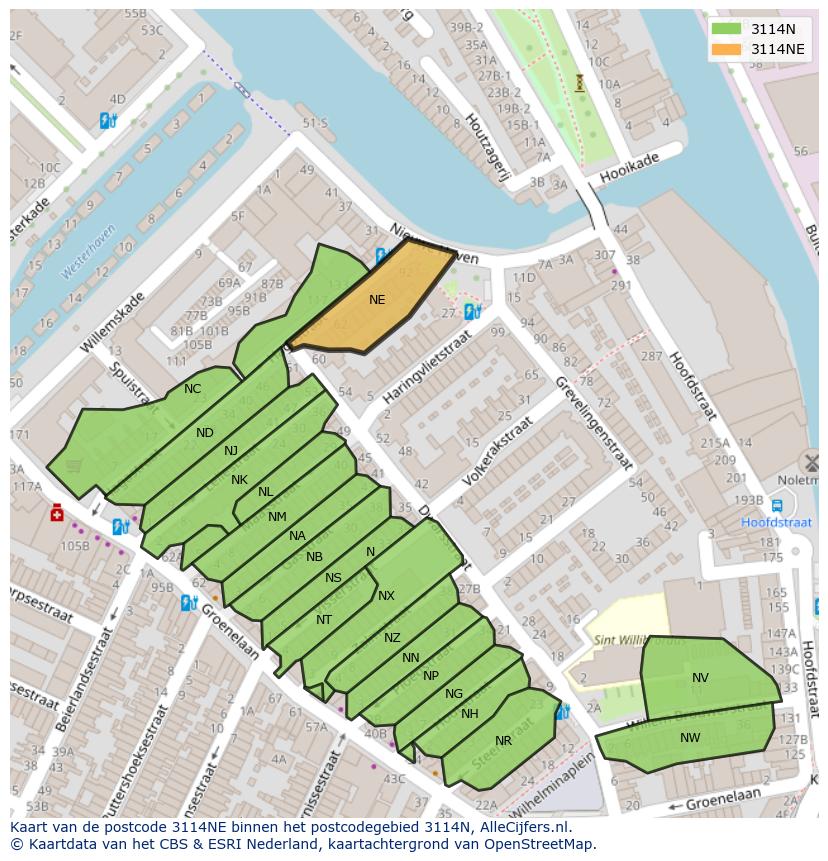 Afbeelding van het postcodegebied 3114 NE op de kaart.