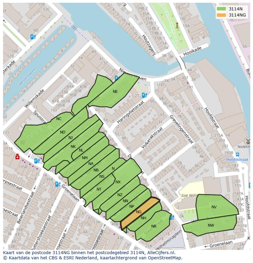 Afbeelding van het postcodegebied 3114 NG op de kaart.