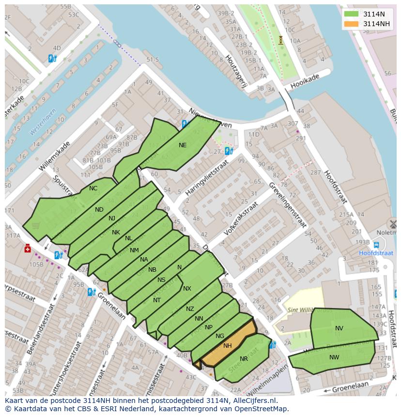 Afbeelding van het postcodegebied 3114 NH op de kaart.