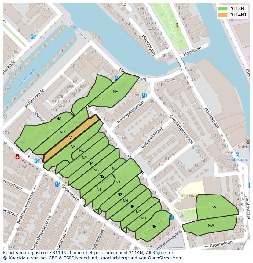 Afbeelding van het postcodegebied 3114 NJ op de kaart.