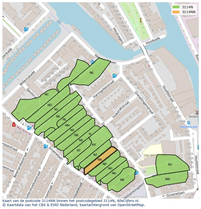 Afbeelding van het postcodegebied 3114 NN op de kaart.