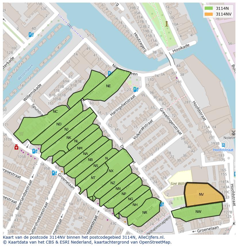 Afbeelding van het postcodegebied 3114 NV op de kaart.