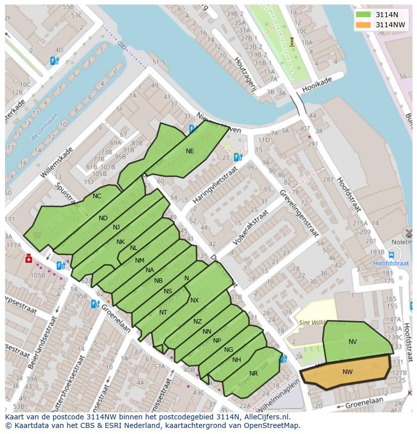 Afbeelding van het postcodegebied 3114 NW op de kaart.