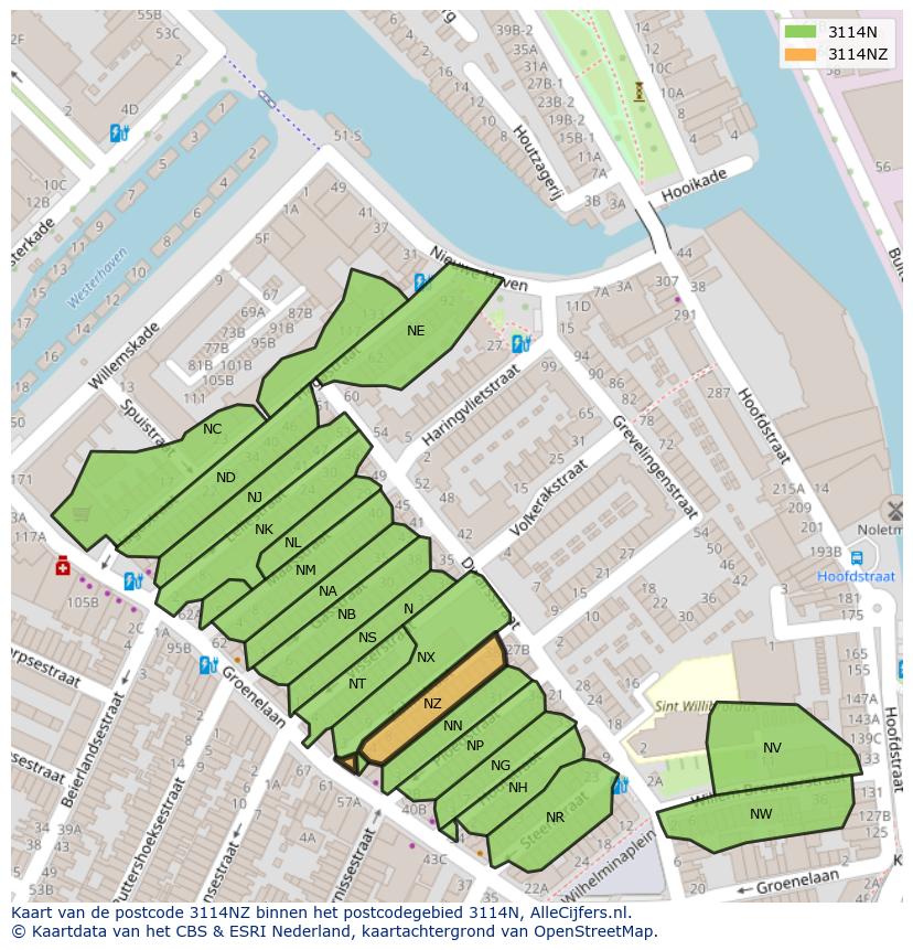 Afbeelding van het postcodegebied 3114 NZ op de kaart.
