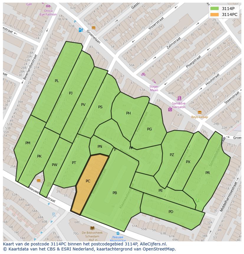 Afbeelding van het postcodegebied 3114 PC op de kaart.