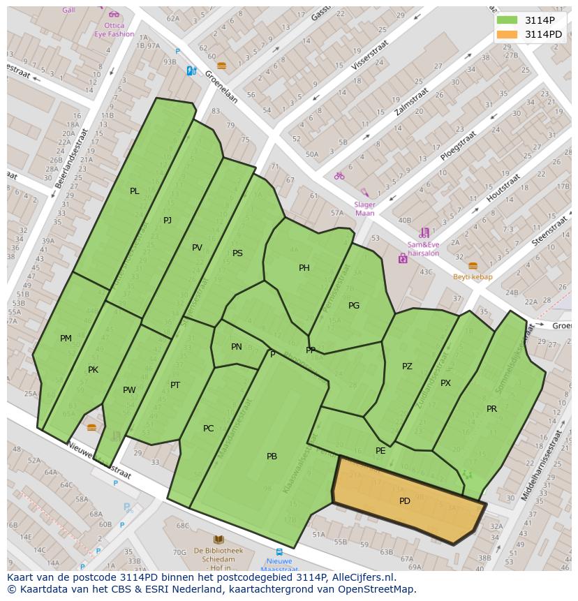 Afbeelding van het postcodegebied 3114 PD op de kaart.