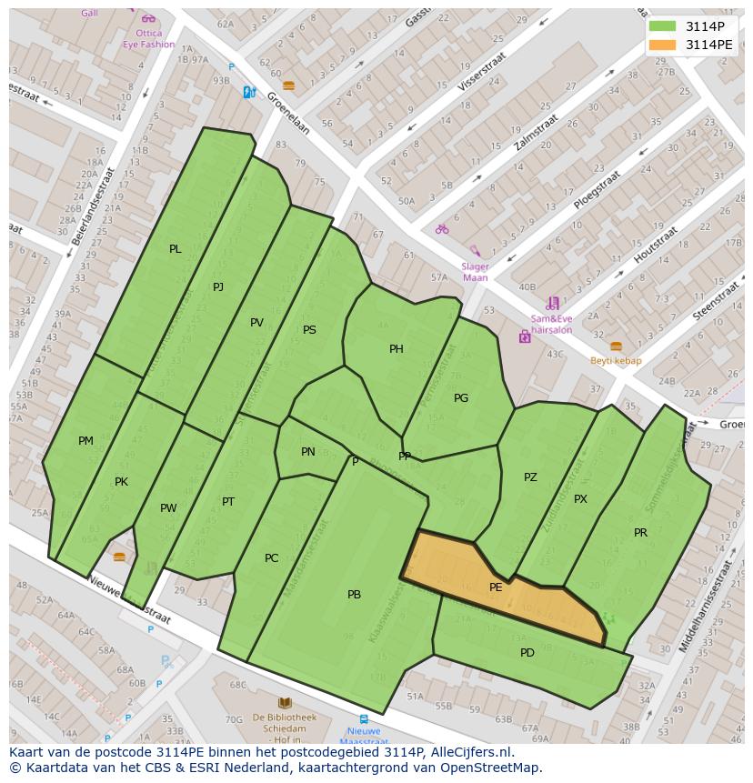 Afbeelding van het postcodegebied 3114 PE op de kaart.