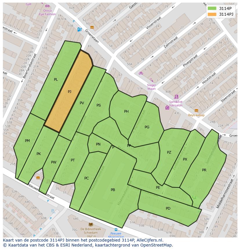 Afbeelding van het postcodegebied 3114 PJ op de kaart.