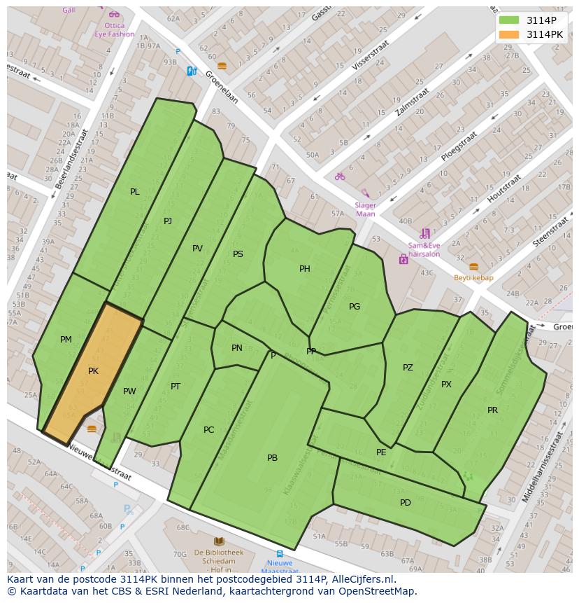 Afbeelding van het postcodegebied 3114 PK op de kaart.