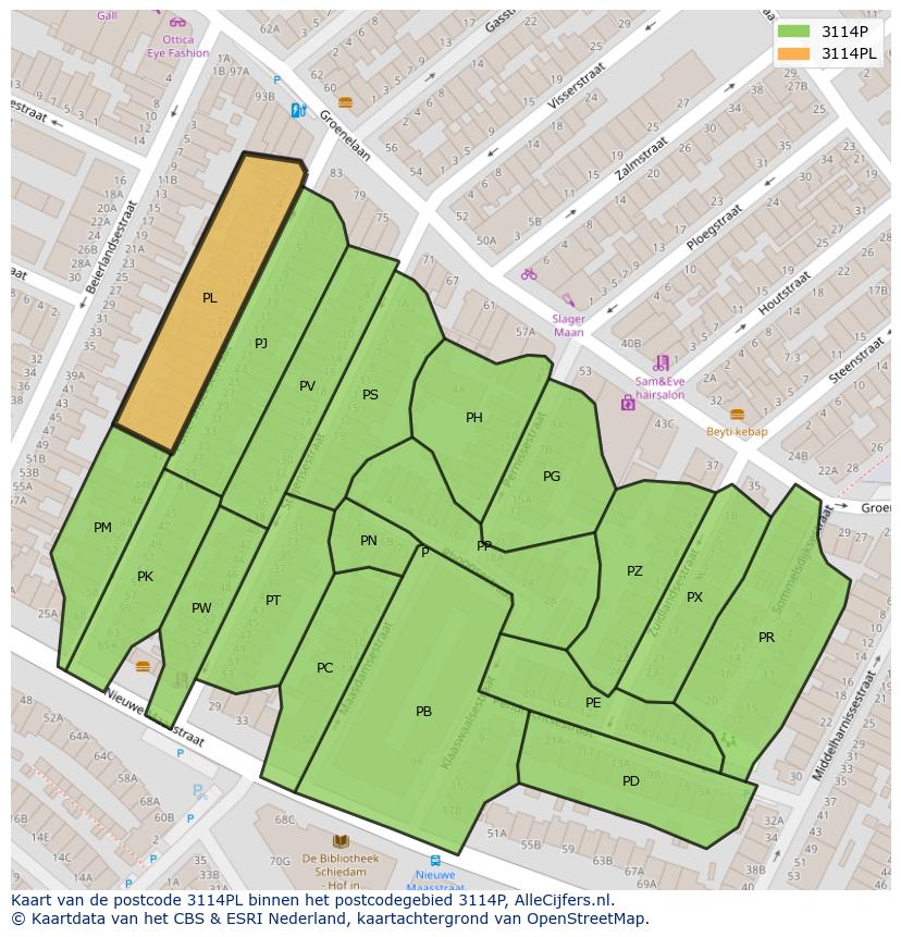 Afbeelding van het postcodegebied 3114 PL op de kaart.