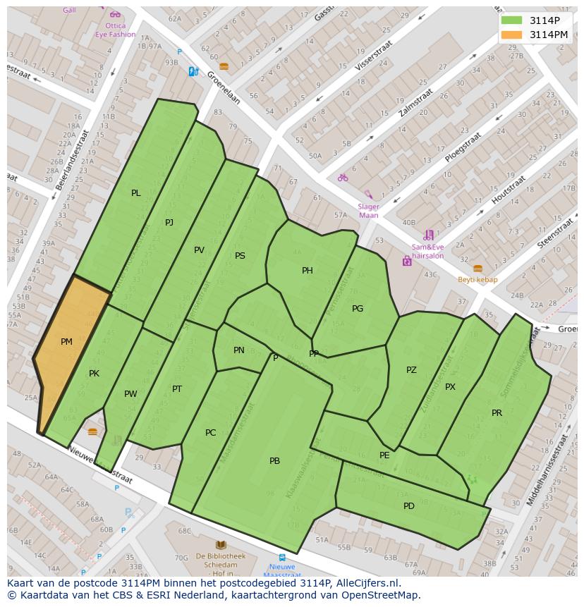 Afbeelding van het postcodegebied 3114 PM op de kaart.