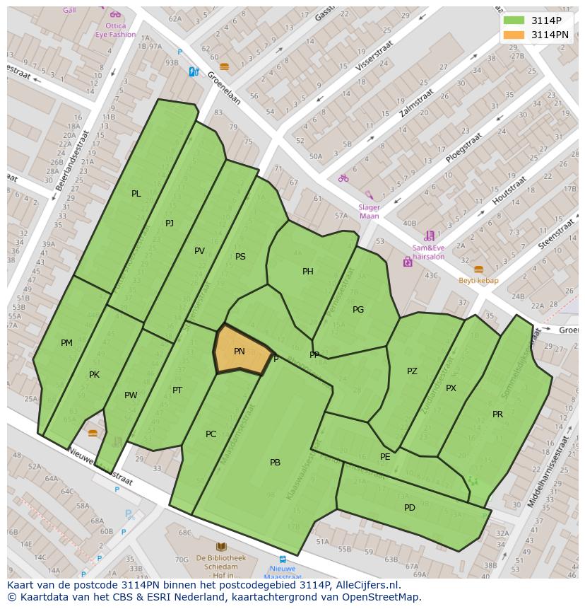 Afbeelding van het postcodegebied 3114 PN op de kaart.
