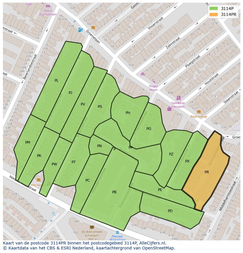 Afbeelding van het postcodegebied 3114 PR op de kaart.