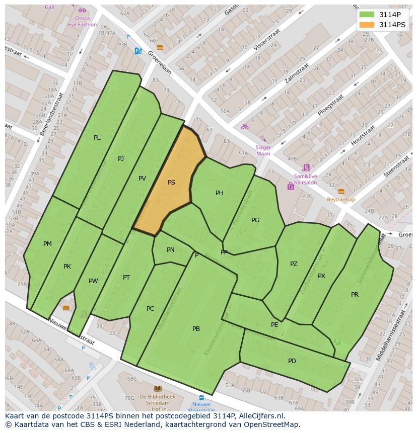 Afbeelding van het postcodegebied 3114 PS op de kaart.