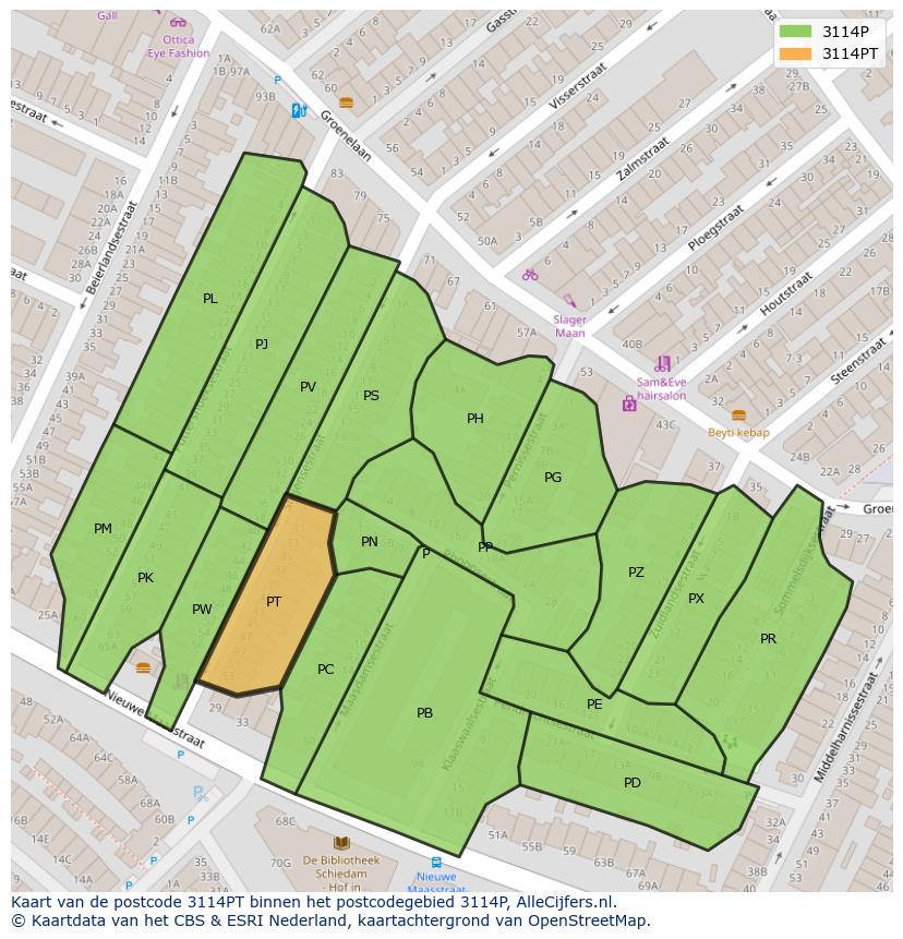 Afbeelding van het postcodegebied 3114 PT op de kaart.