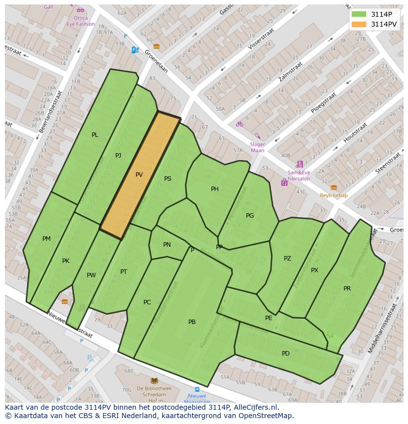 Afbeelding van het postcodegebied 3114 PV op de kaart.