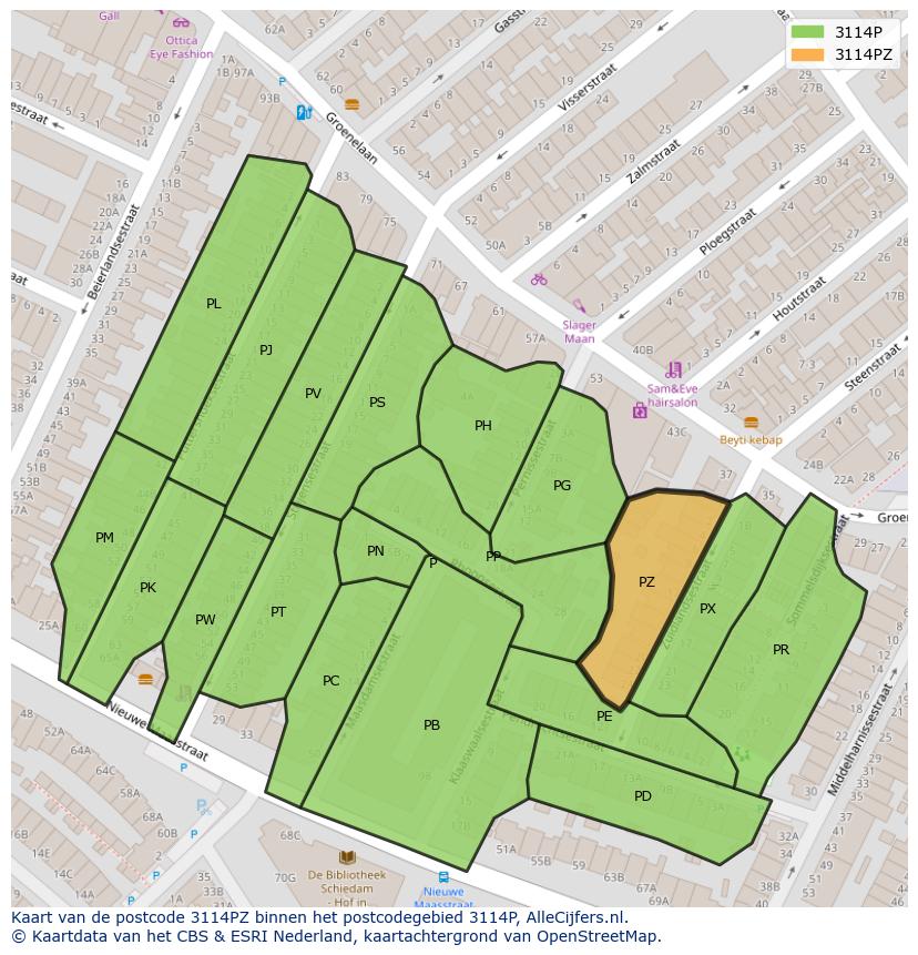 Afbeelding van het postcodegebied 3114 PZ op de kaart.