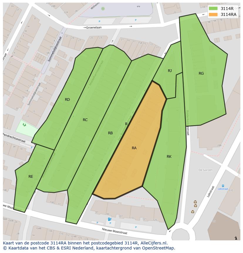Afbeelding van het postcodegebied 3114 RA op de kaart.