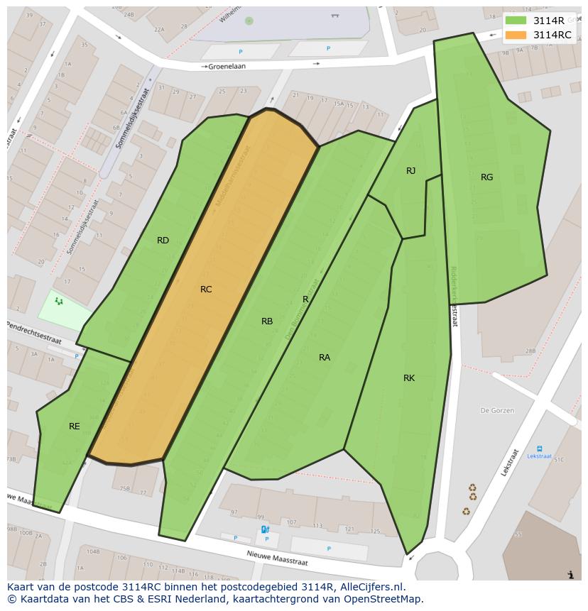 Afbeelding van het postcodegebied 3114 RC op de kaart.