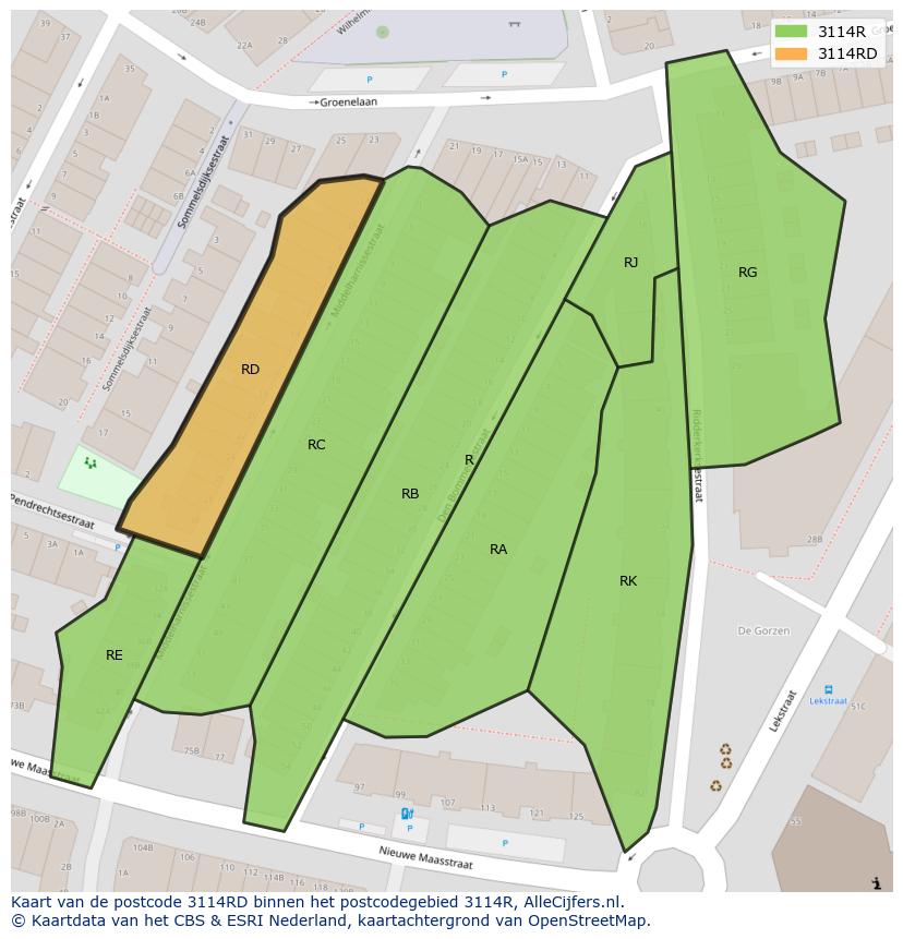 Afbeelding van het postcodegebied 3114 RD op de kaart.