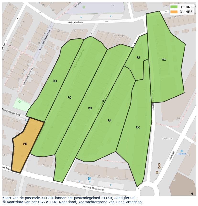 Afbeelding van het postcodegebied 3114 RE op de kaart.