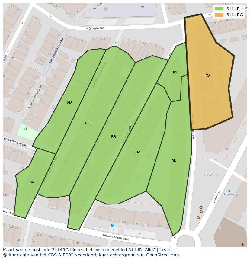 Afbeelding van het postcodegebied 3114 RG op de kaart.
