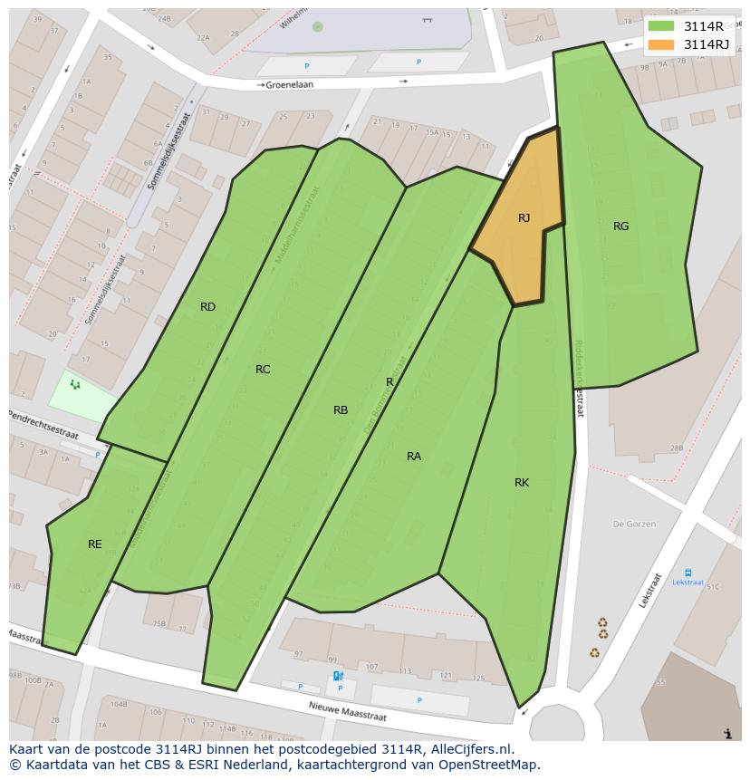 Afbeelding van het postcodegebied 3114 RJ op de kaart.