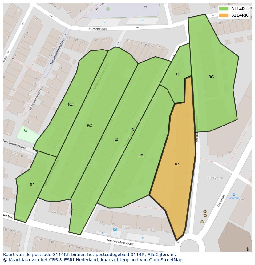 Afbeelding van het postcodegebied 3114 RK op de kaart.