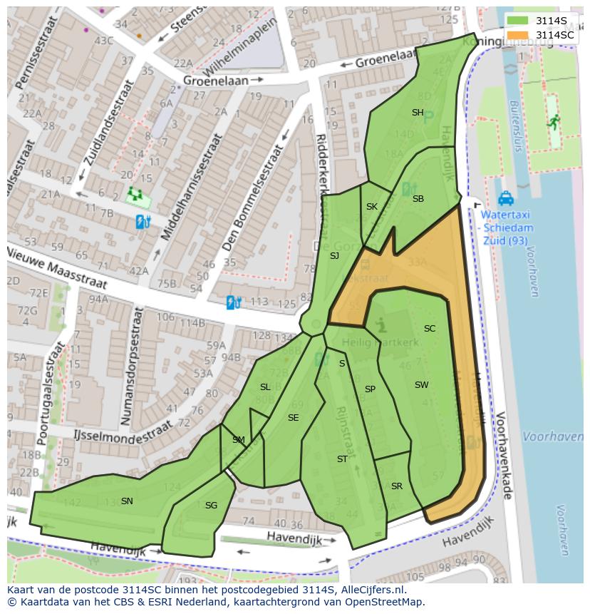 Afbeelding van het postcodegebied 3114 SC op de kaart.