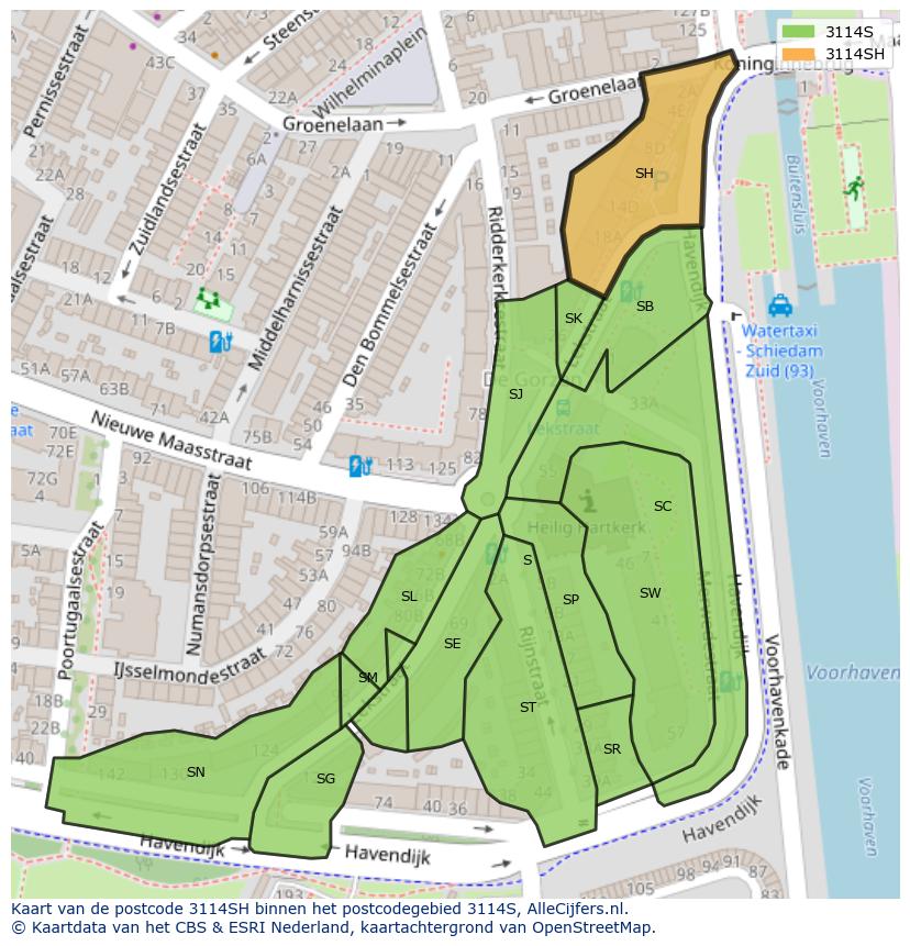 Afbeelding van het postcodegebied 3114 SH op de kaart.