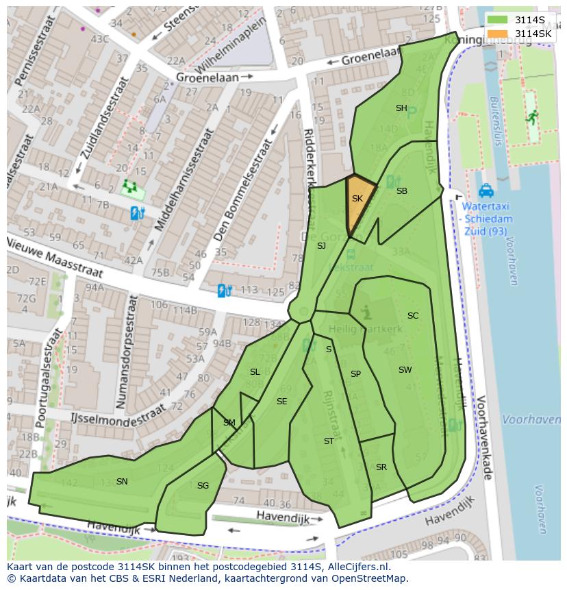 Afbeelding van het postcodegebied 3114 SK op de kaart.